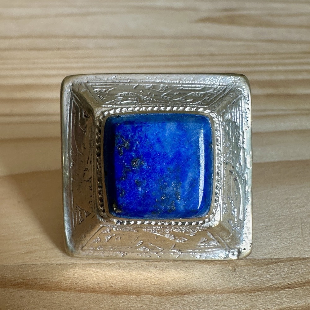 VTG Afghan Accent Ring Size 5.75 Tribal Blue Lapis Lazuli German Silver 18.4g
